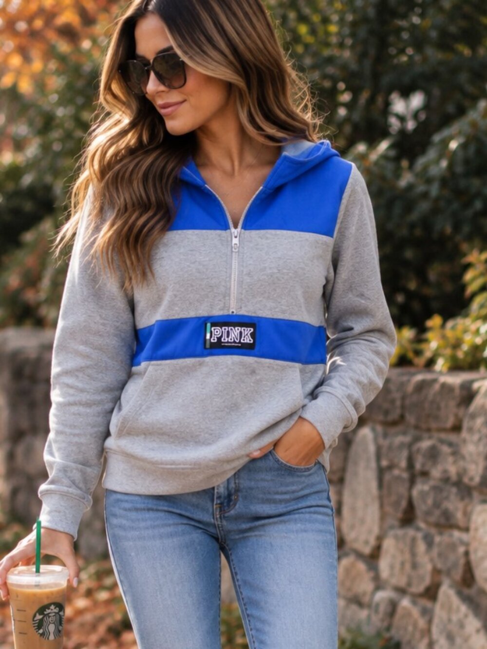 Victoria’s Secret PINK Blue Gray 1/4 Zip Hoodie - Size XS